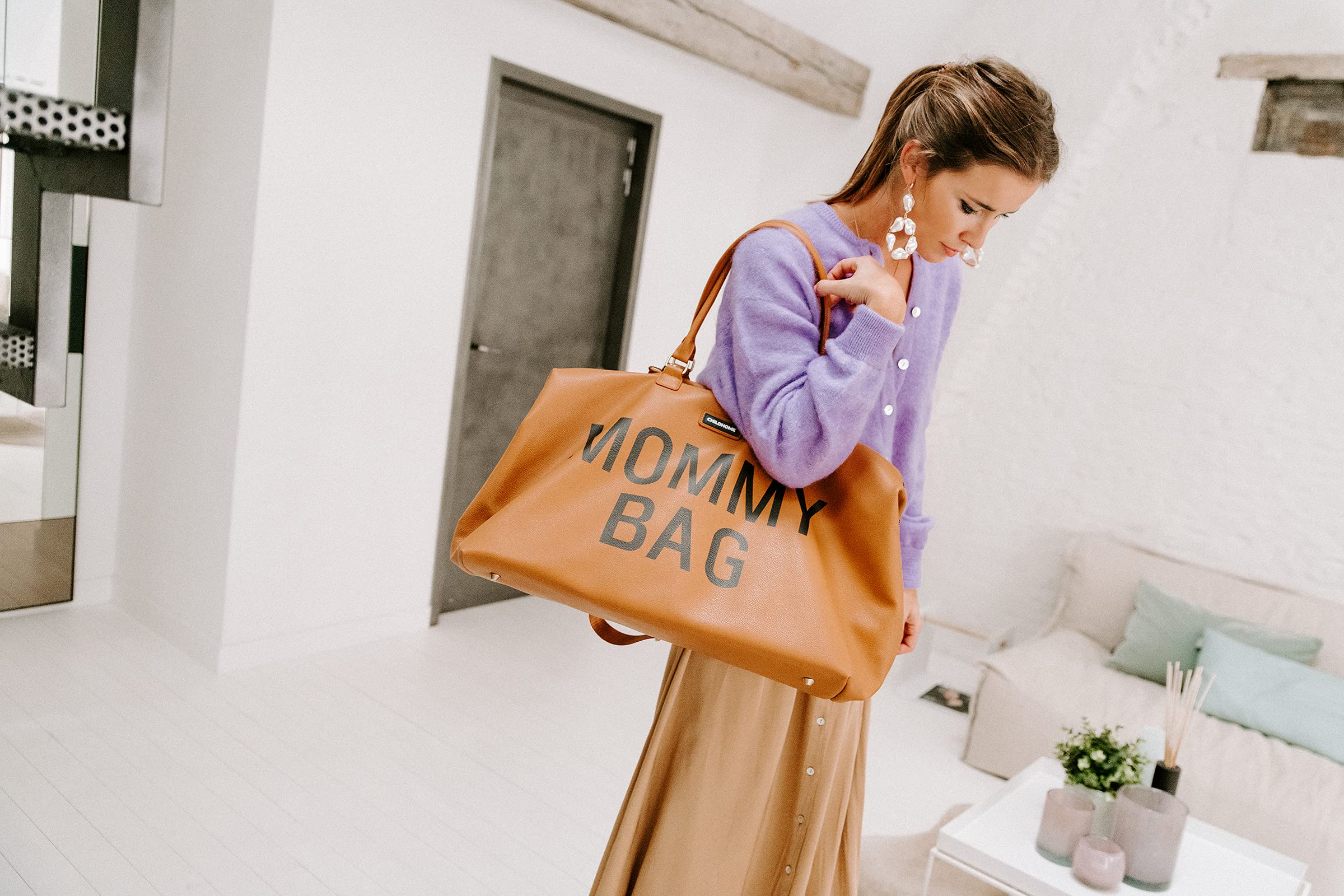 Childhome The Original Mommy Bag color-variations-leatherlook-brown adds versatile style for outings.