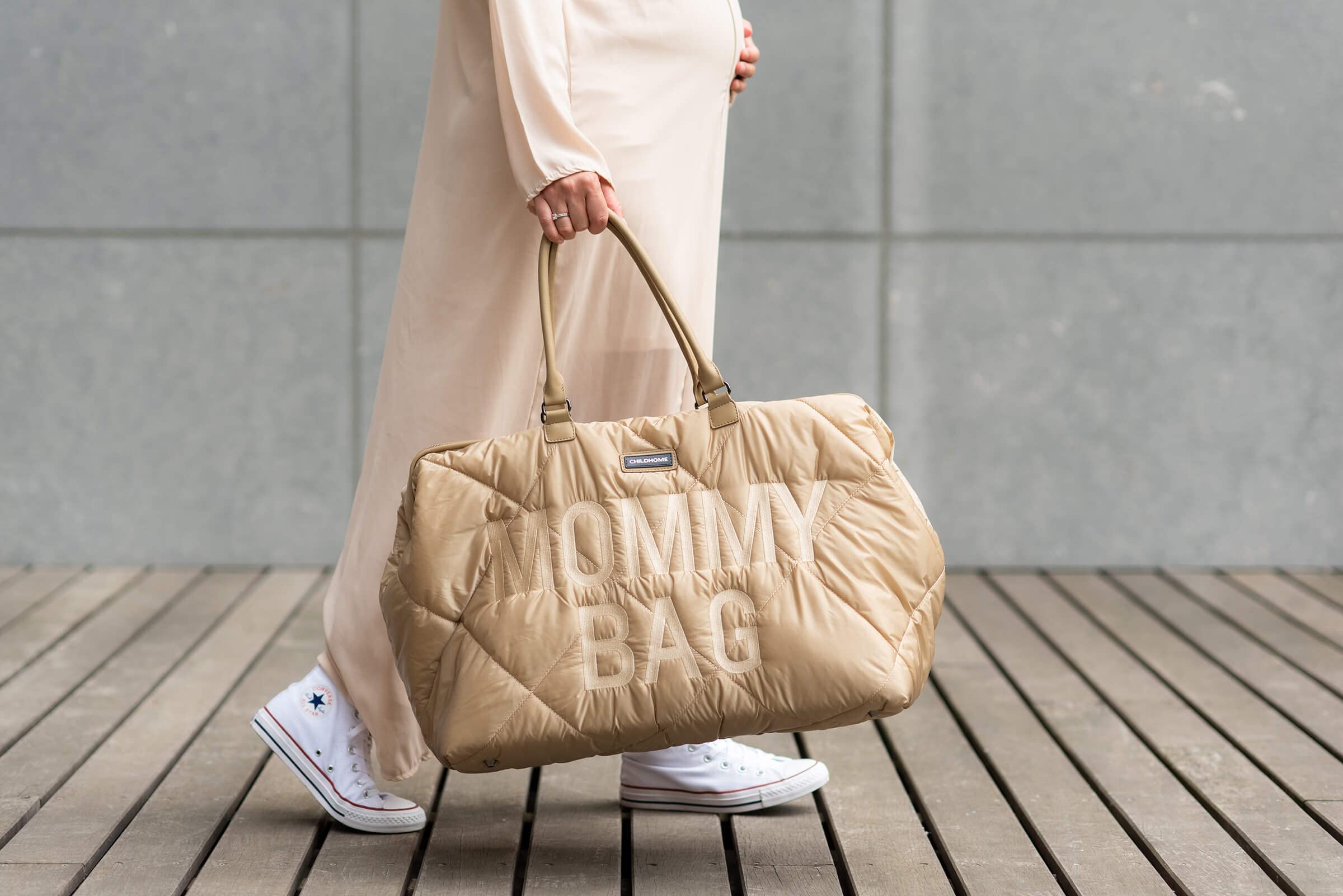 Childhome The Original Mommy Bag outer-pocket provides quick access to keys and phone.