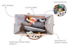 Childhome Original Mommy Diaper Bag insulated bottle pocket in action for feeds