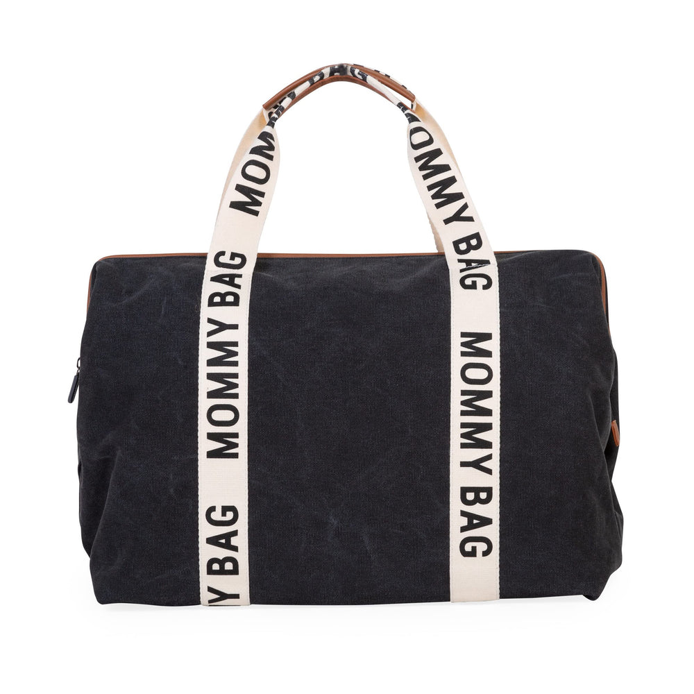 Childhome Signature Mommy Bag front view black shows sporty, accessible design for busy moms