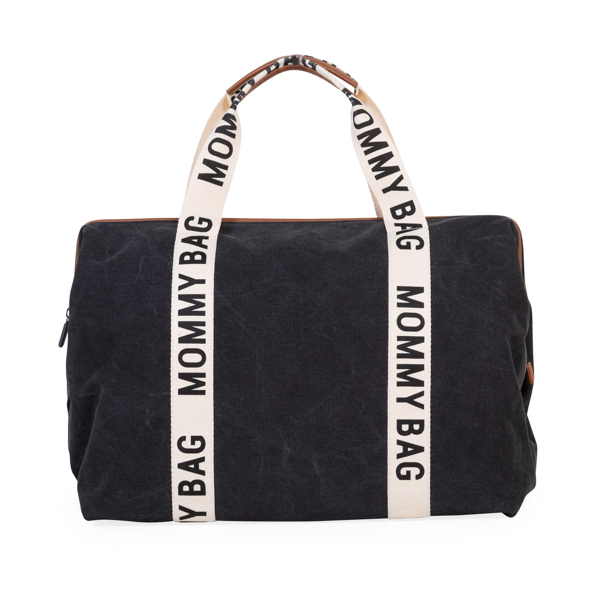 Childhome Signature Mommy Bag front view black shows sporty, accessible design for busy moms