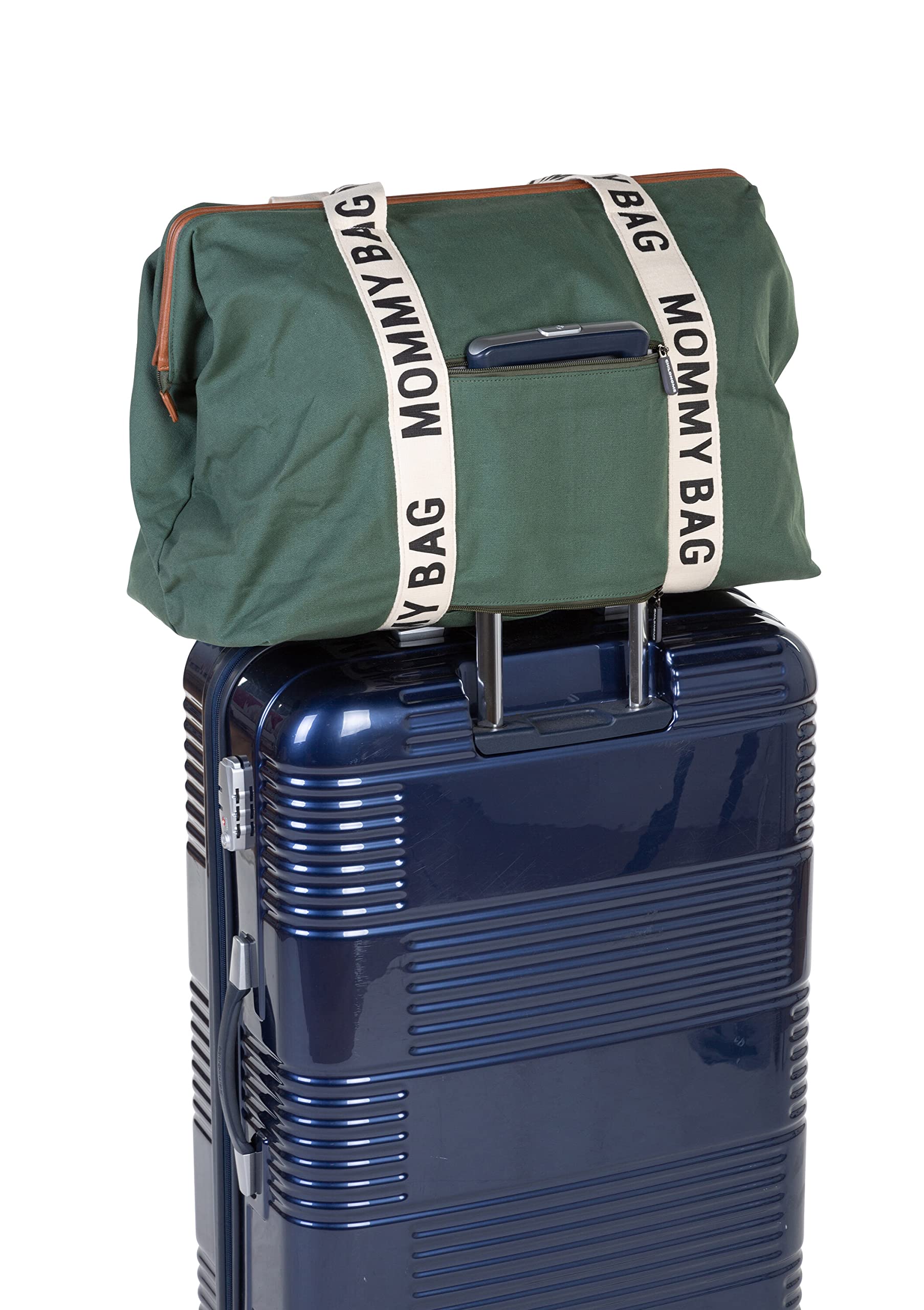 Childhome Signature Mommy Bag green removable straps for versatile carry.