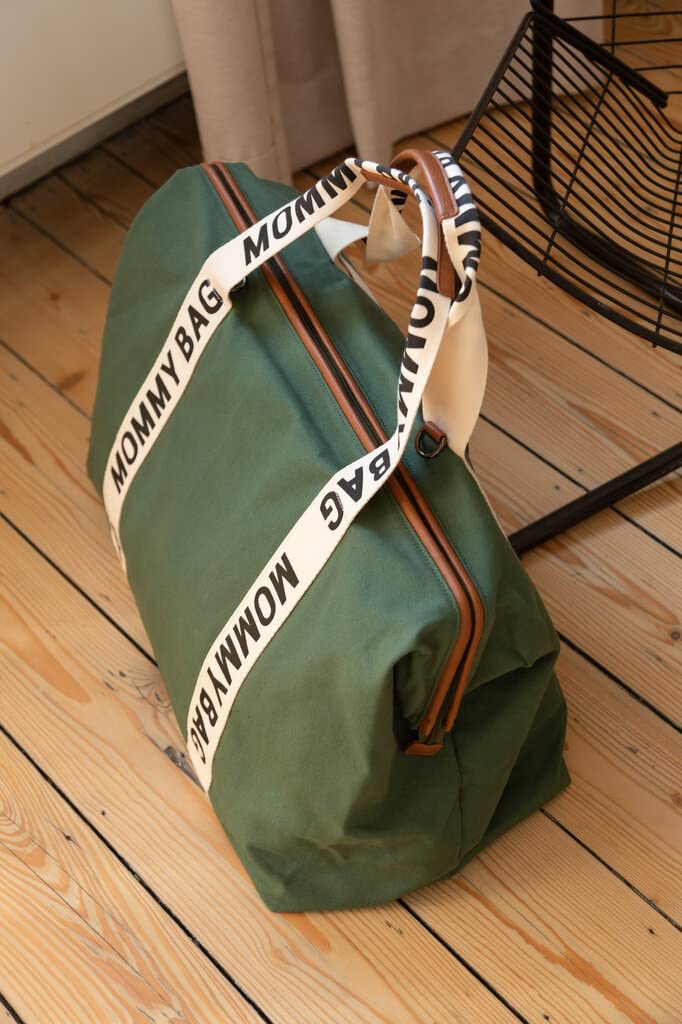 Childhome Signature Mommy Bag green water-repellent material resists spills.