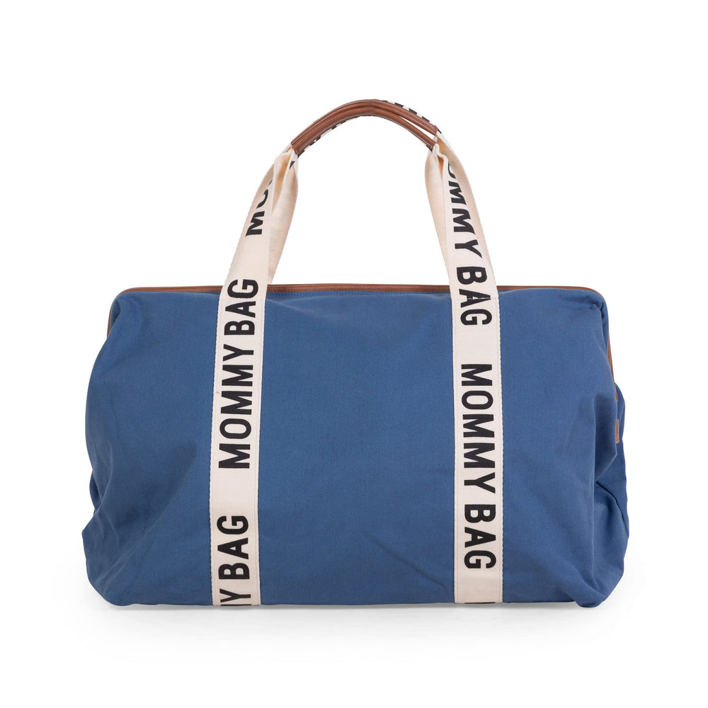 Childhome Signature Mommy Bag Indigo front view, spacious layout for daily essentials on the go.