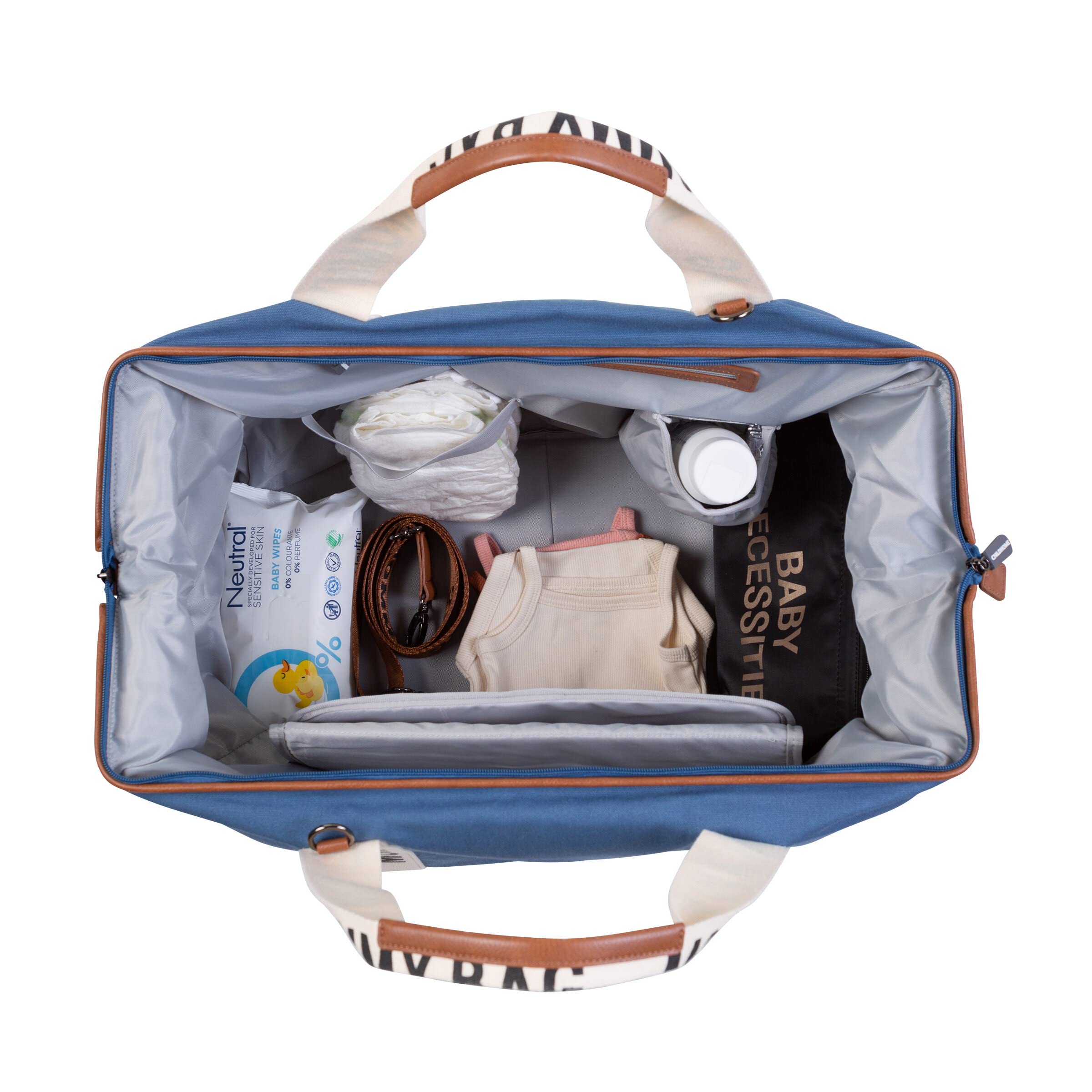 Childhome Signature Mommy Bag Indigo insulated bottle pouch keeps drinks warm or cool on outings.