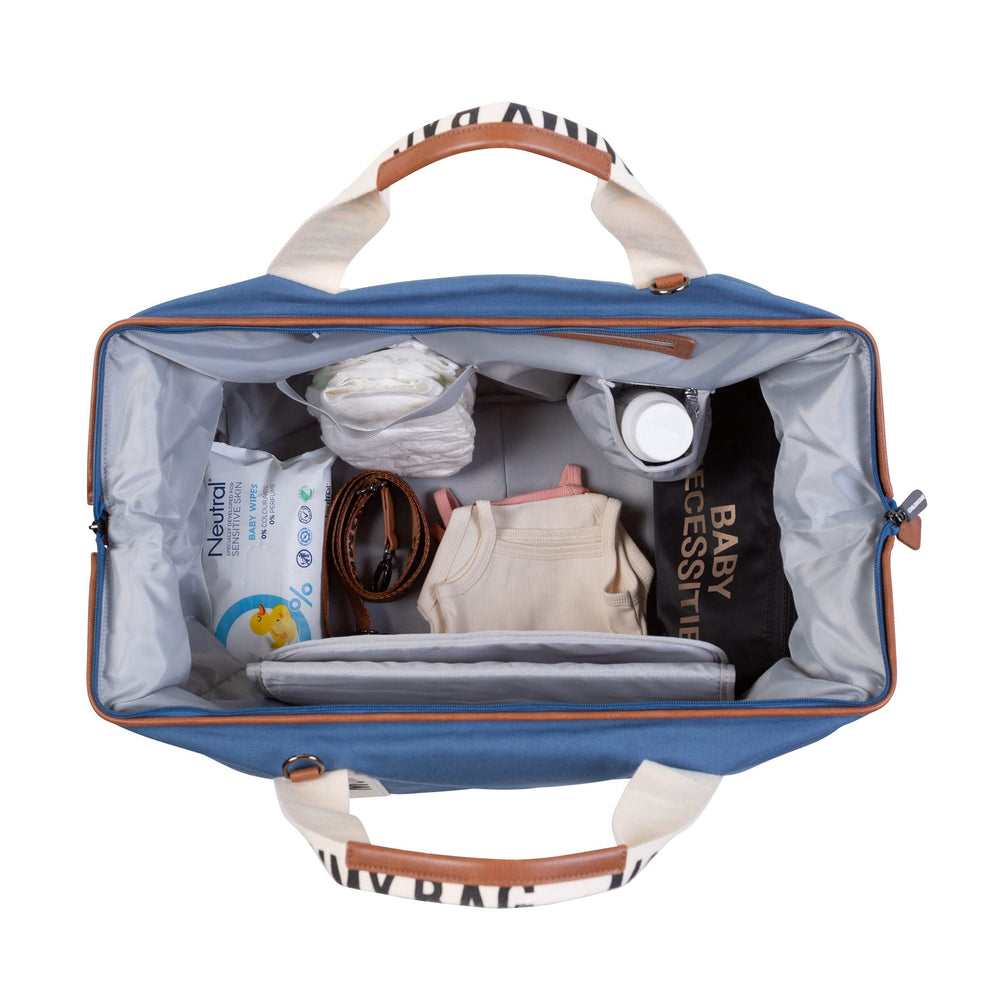 Childhome Signature Mommy Bag Indigo insulated bottle pouch keeps drinks warm or cool on outings.
