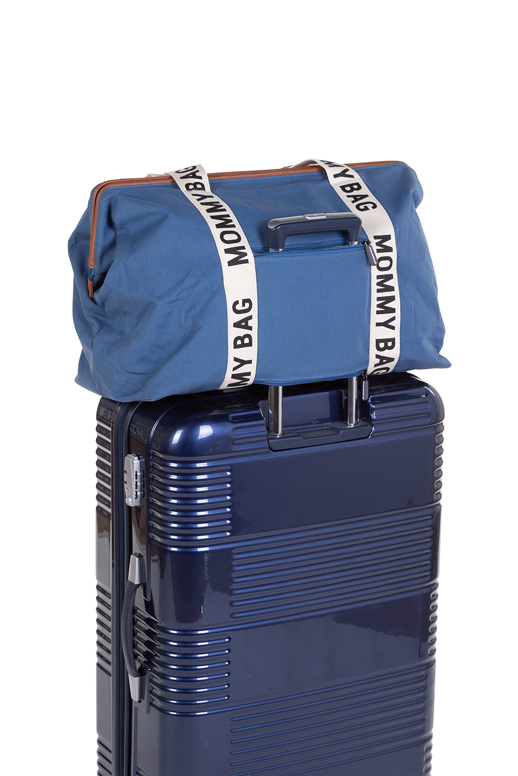 Childhome Signature Mommy Bag Indigo multiple pockets, organized space for diapers and gear.