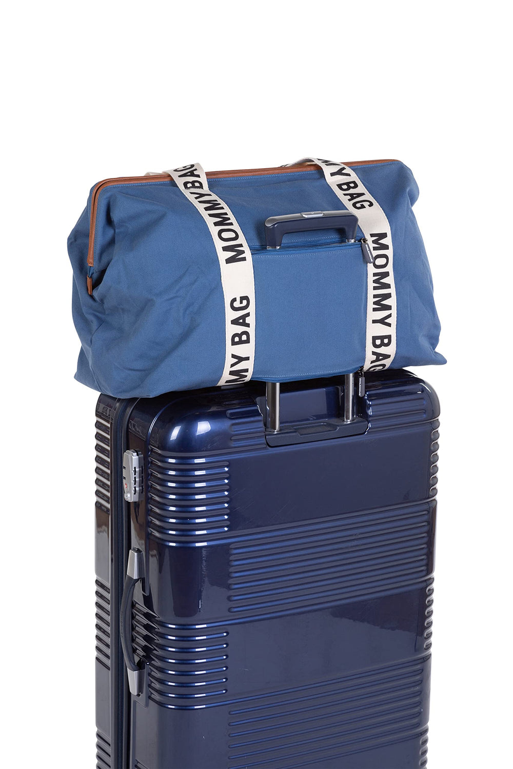 Childhome Signature Mommy Bag Indigo multiple pockets, organized space for diapers and gear.