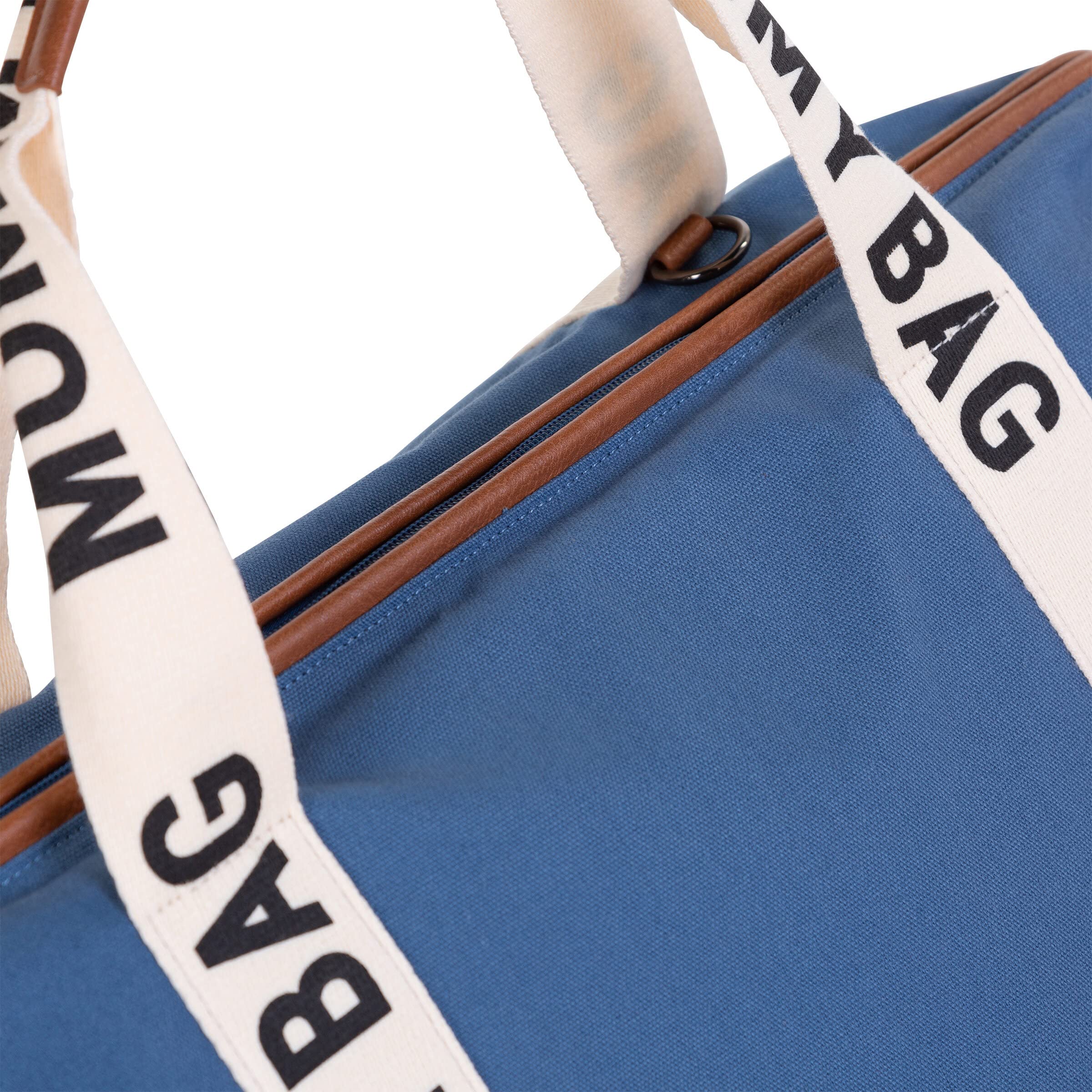 Childhome Signature Mommy Bag Indigo removable shoulder straps, switch to hands-free carry.