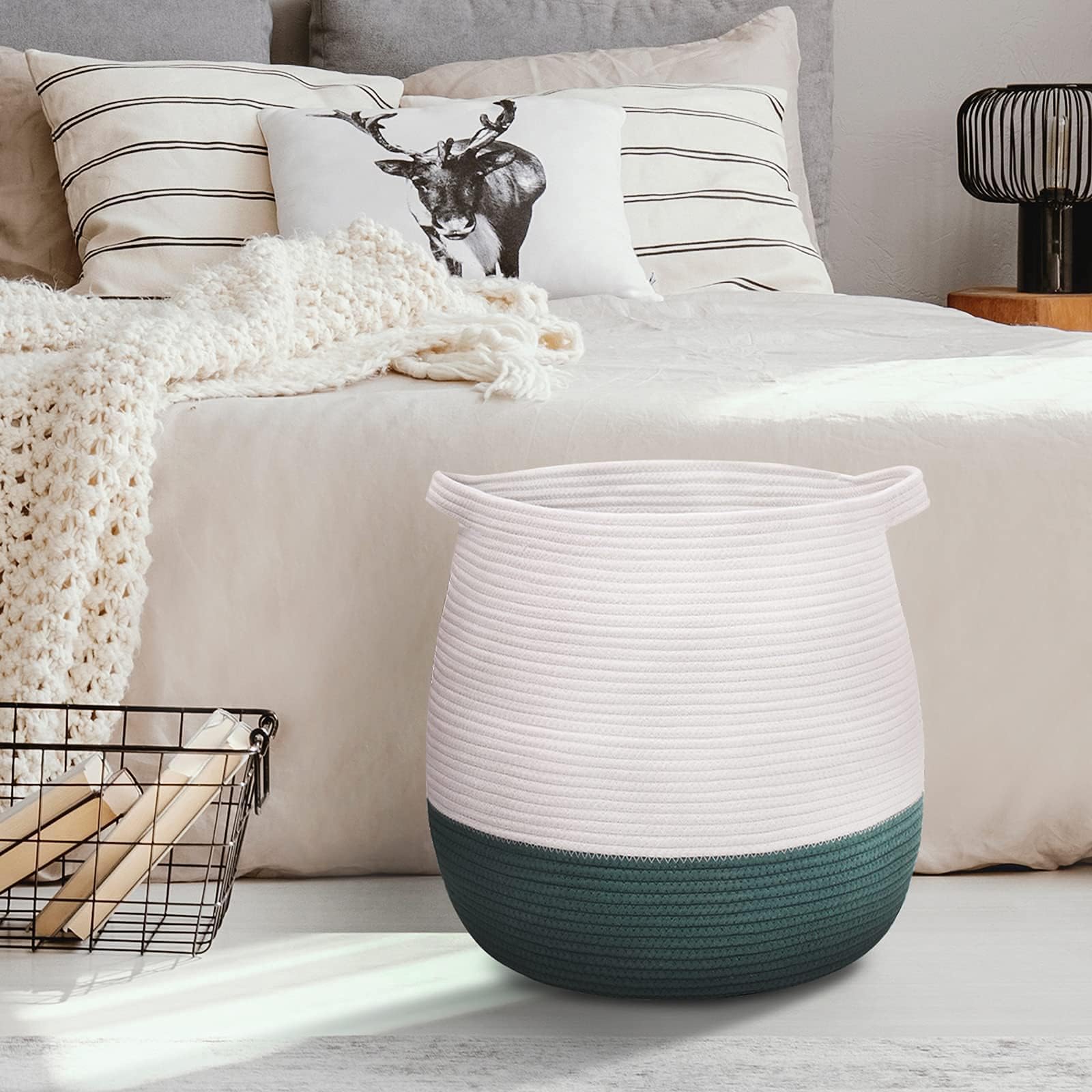 Childishness Ndup round rope basket complements nursery decor while storing essentials.