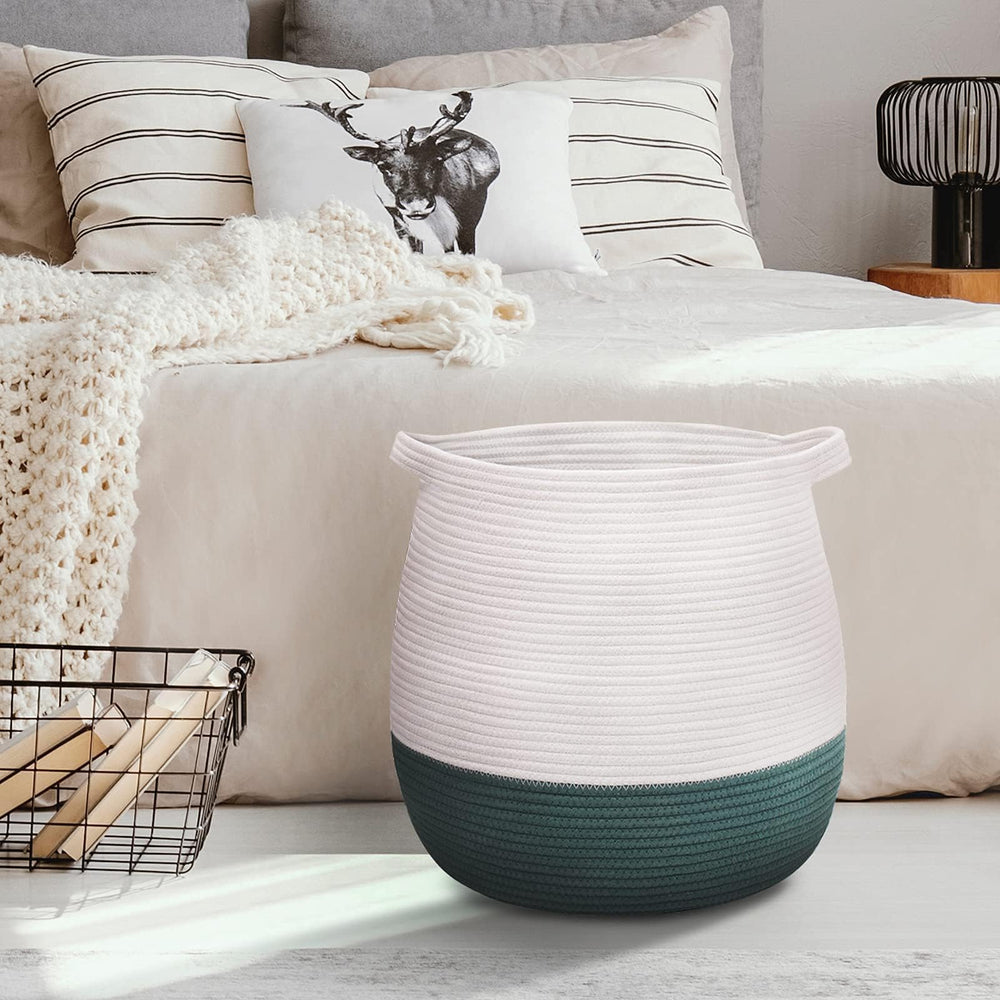 Childishness Ndup round rope basket complements nursery decor while storing essentials.