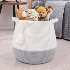 Childishness Ndup large cotton rope basket flat view shows spacious toy and laundry storage