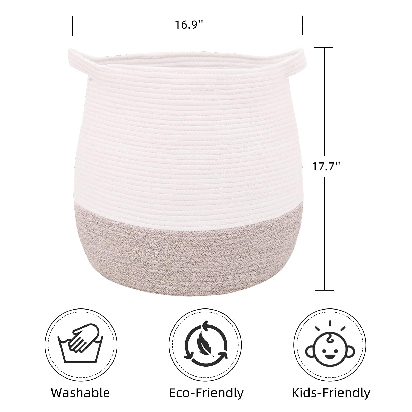 childishness ndup large cotton rope basket for laundry organization and quick access