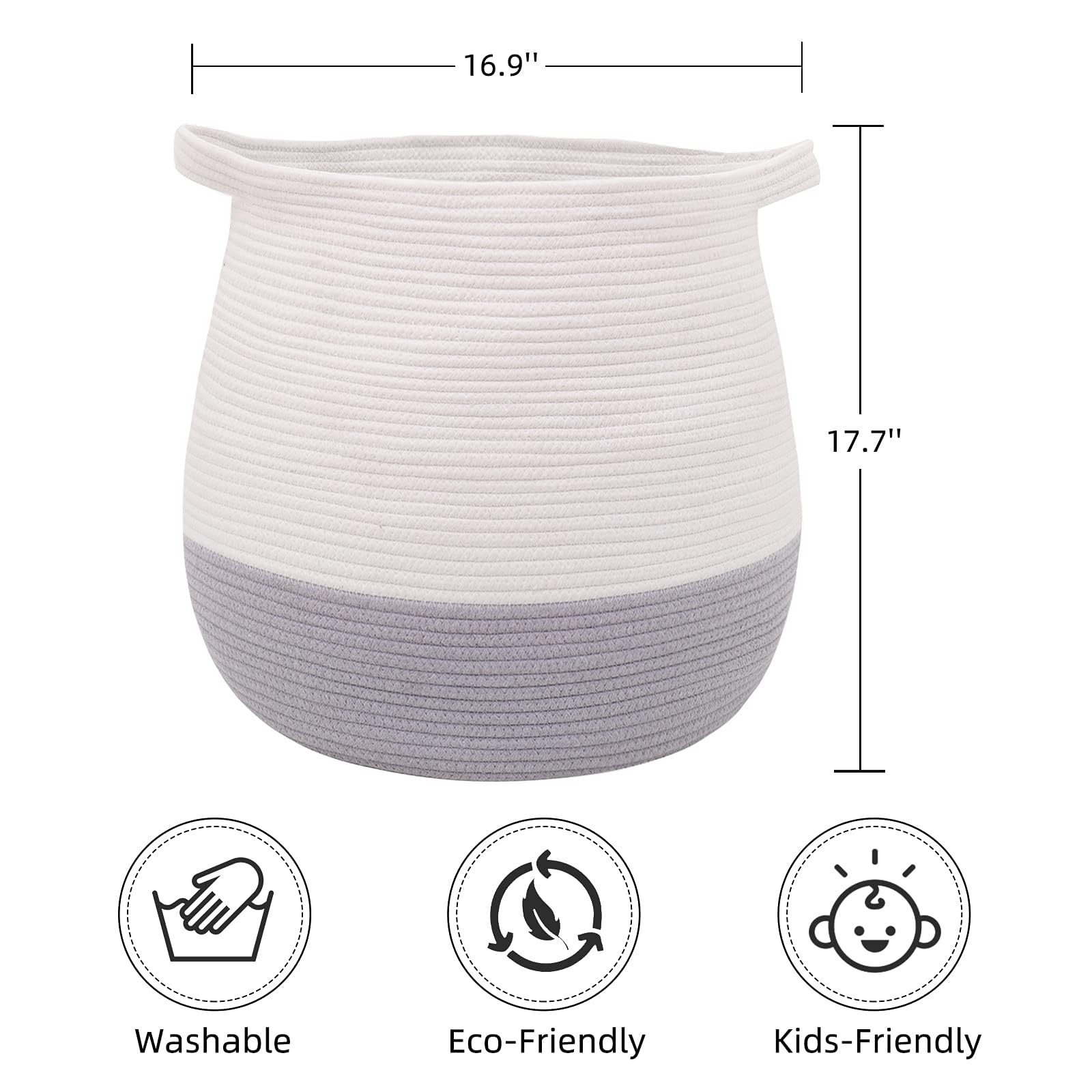 Childishness Ndup large cotton rope basket side view highlights reinforced handles for heavy loads