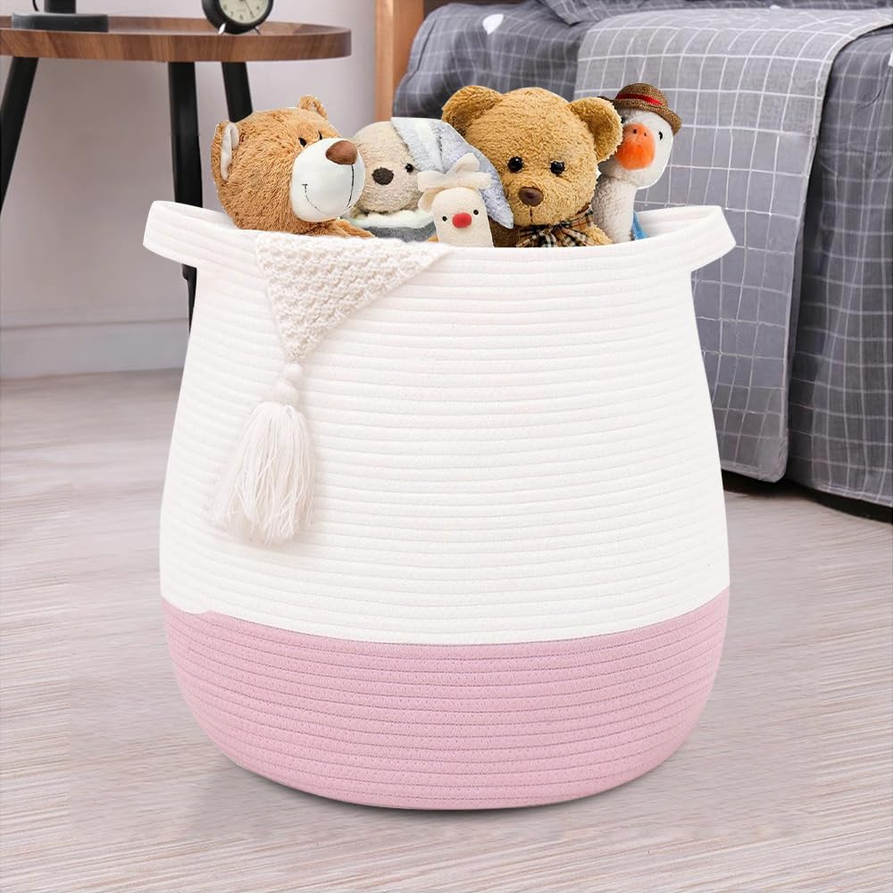Childishness Ndup large cotton rope basket stores toys in a kid's room