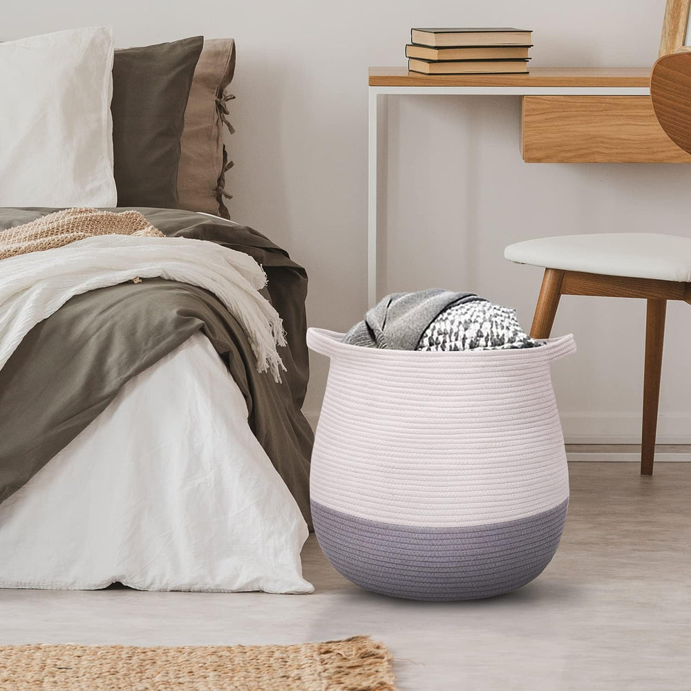 Childishness Ndup large cotton rope basket toy-storage view demonstrates versatile nursery organization