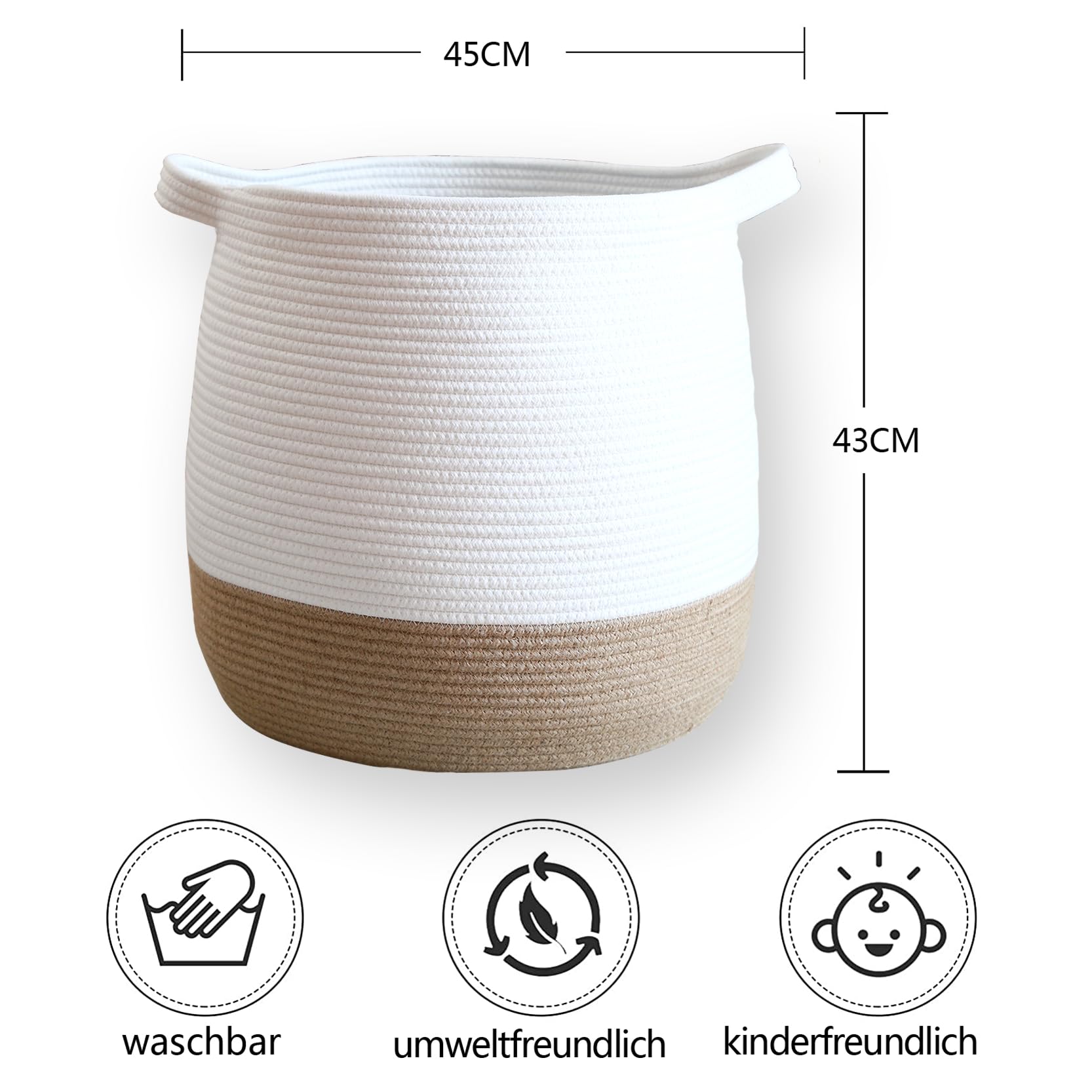 Childishness Ndup large cotton rope basket ideal for toy storage and blanket organization.