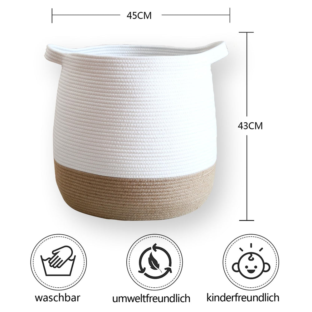 Childishness Ndup large cotton rope basket ideal for toy storage and blanket organization.