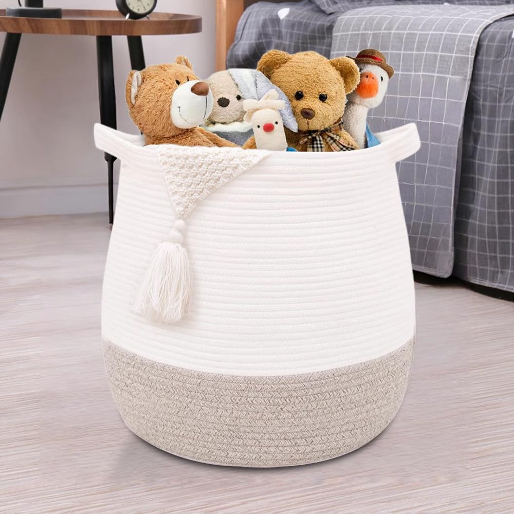 childishness ndup round cotton rope basket for toy storage in a kid's room