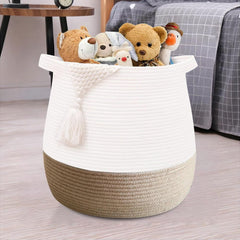 Childishness Ndup round rope basket with handles for easy toy storage and quick cleanup.