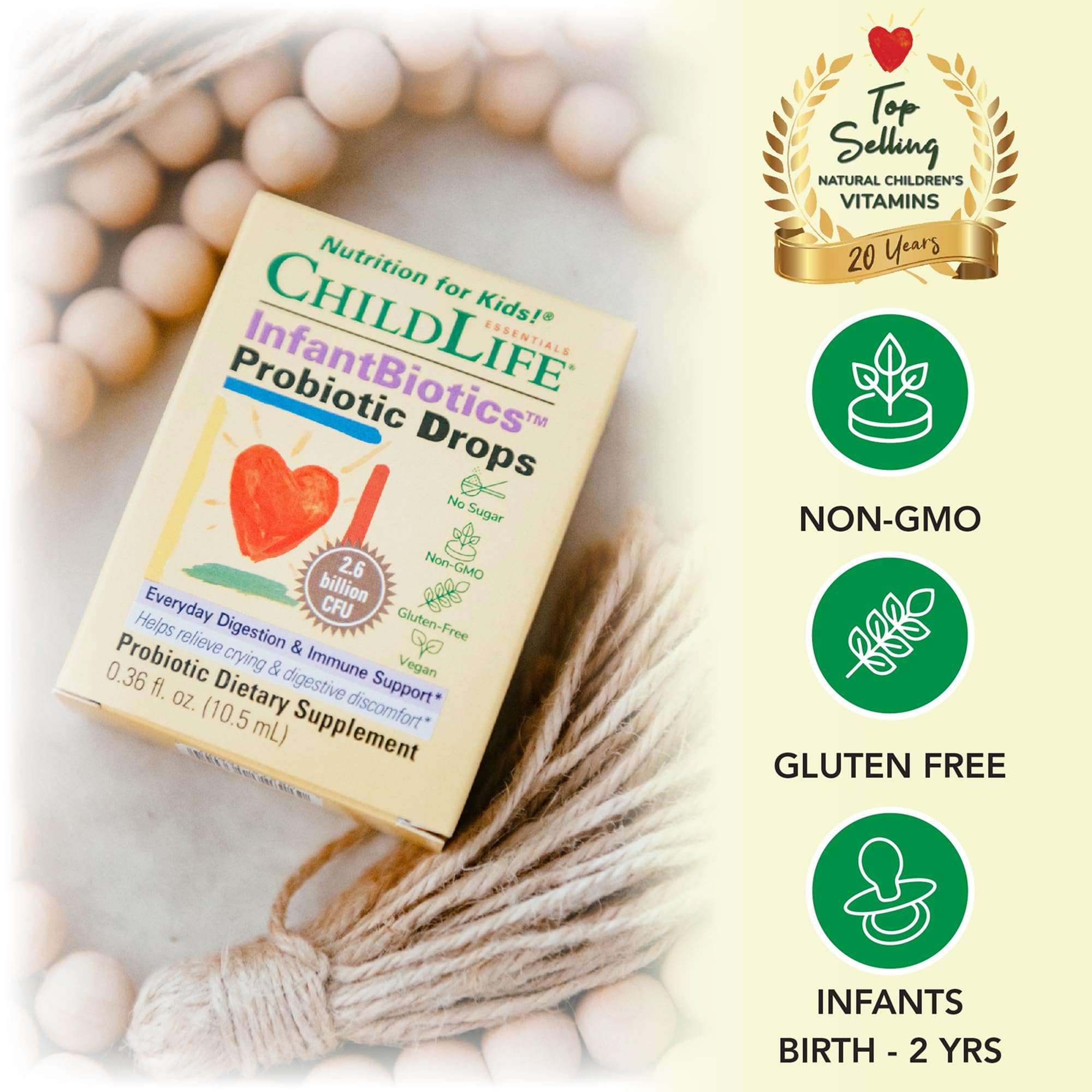 CHILDLIFE ESSENTIALS InfantBiotics drops are used with a sleeping baby to support calm digestion