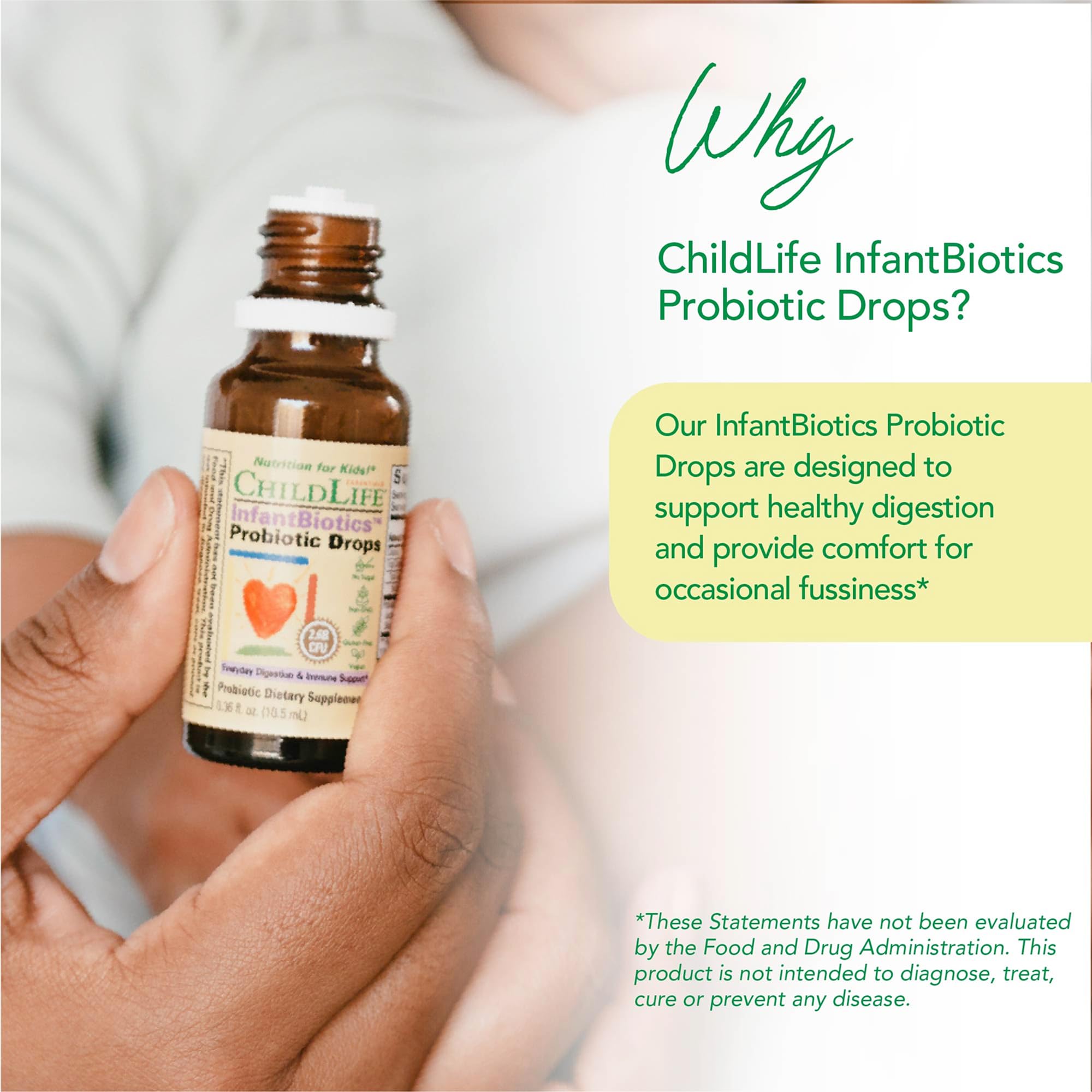 CHILDLIFE ESSENTIALS InfantBiotics probiotic bottle closeup shows 1B CFU per serving