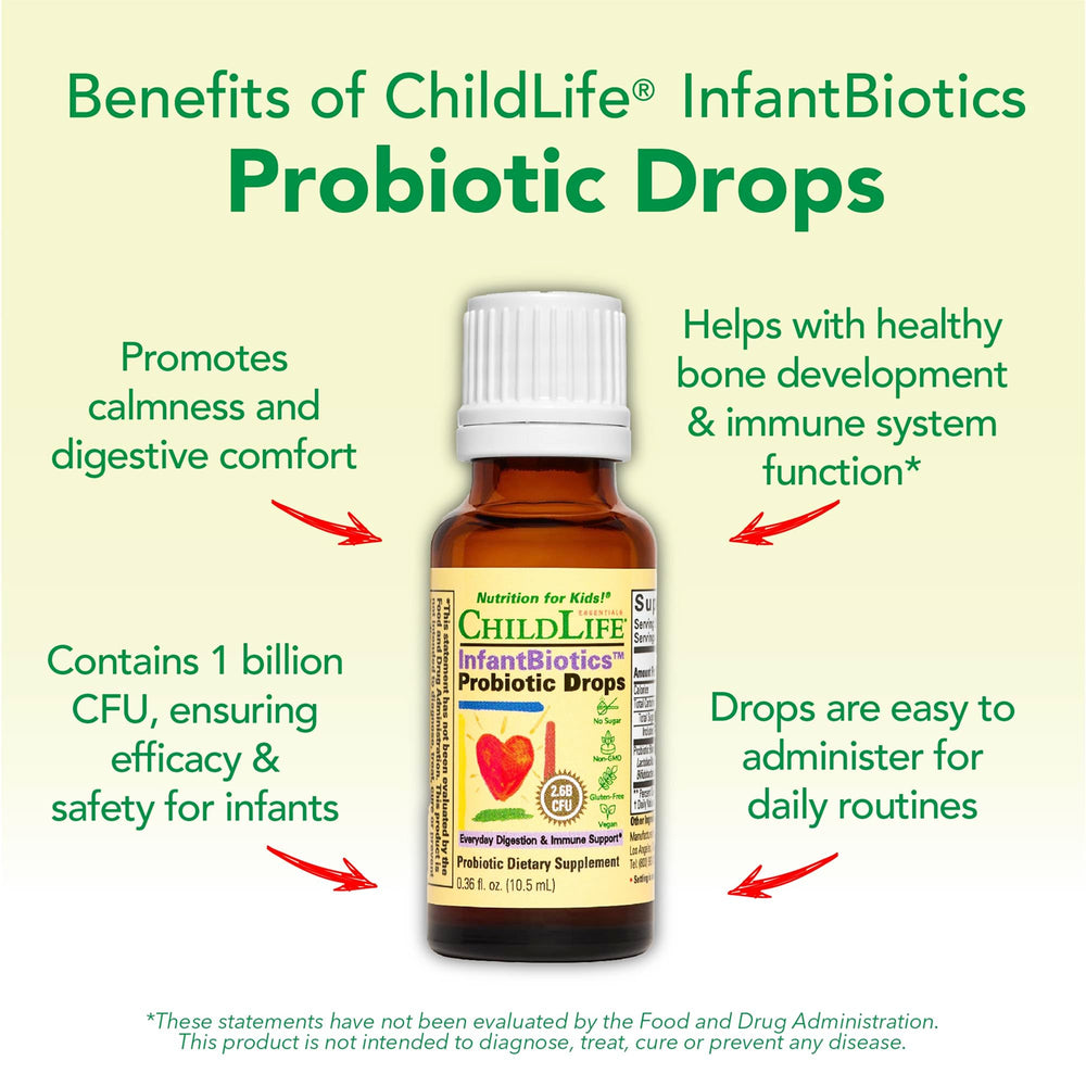 CHILDLIFE ESSENTIALS InfantBiotics vegan non-GMO label emphasizes clean ingredients