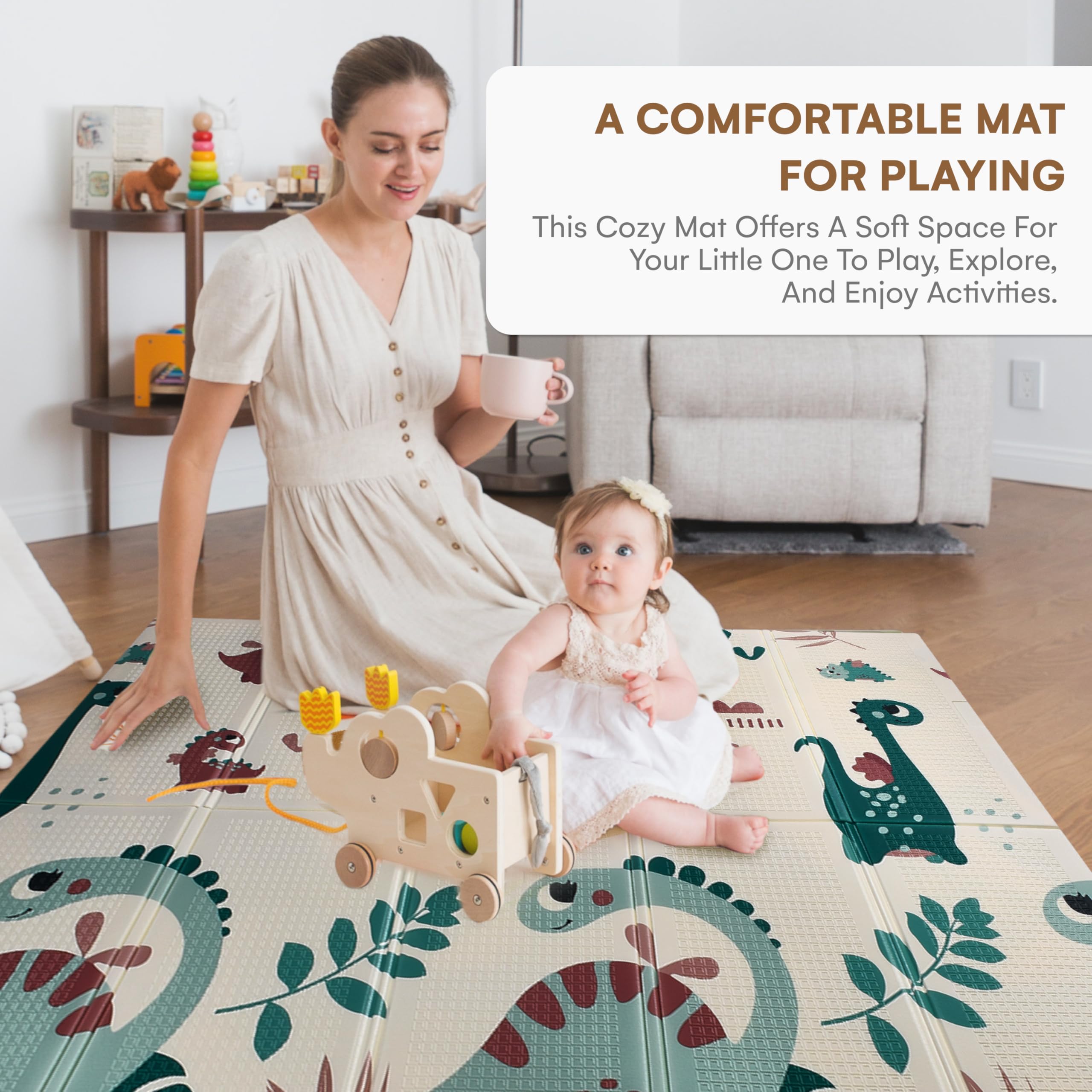 CHILDLIKE BEHAVIOR Baby Play Mat offers a spacious 78x52 inch area for crawling.