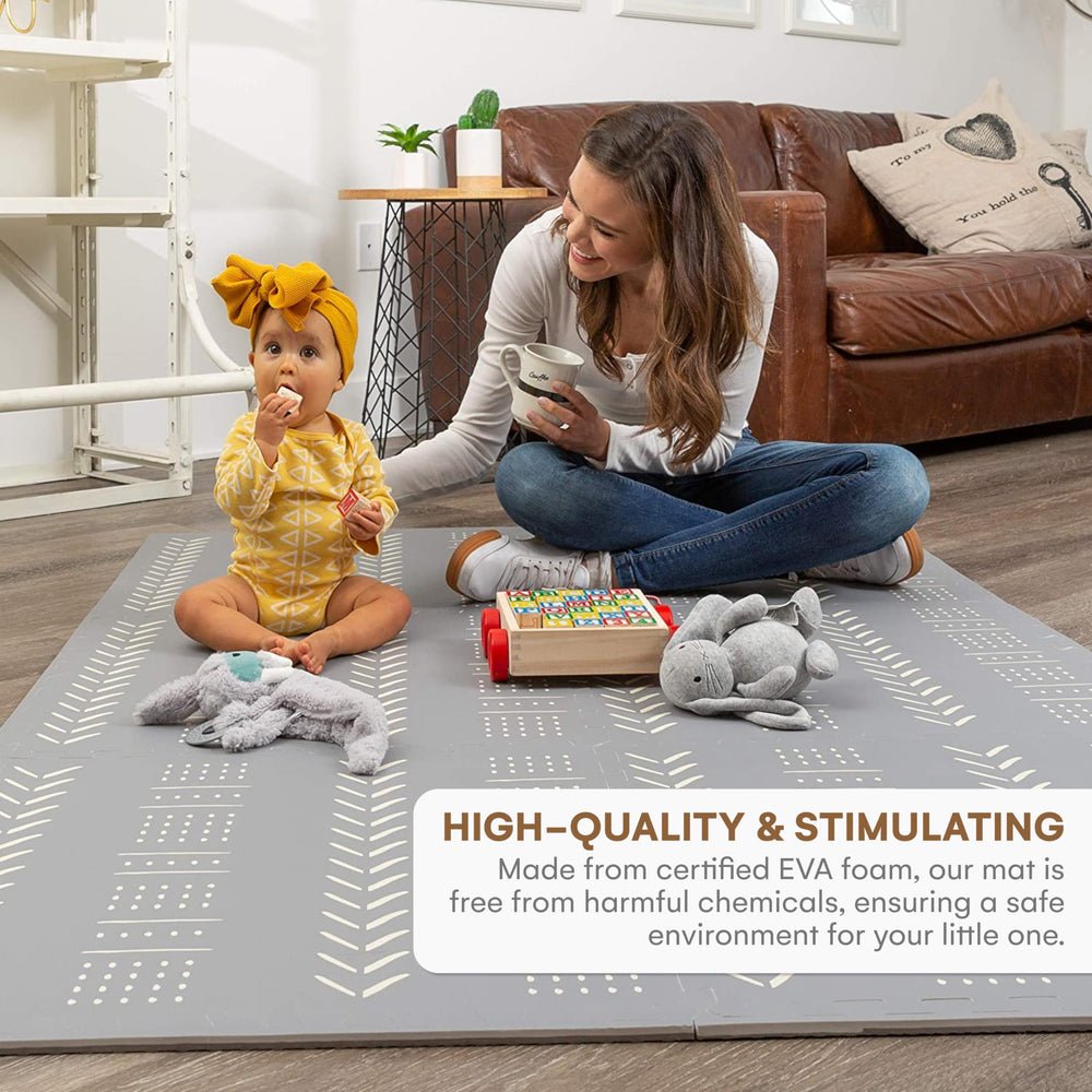 Childlike Behavior crawling space gray mat encourages safe exploration.