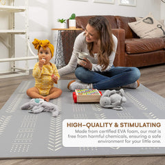 Childlike Behavior crawling space gray mat encourages safe exploration.