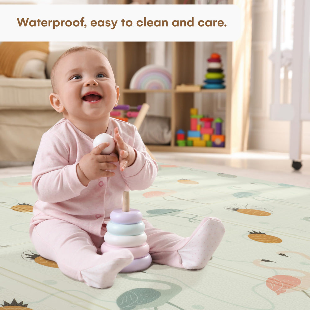 Childlike Behavior flamingo mat provides roomy 78x52 inches for tummy time and movement
