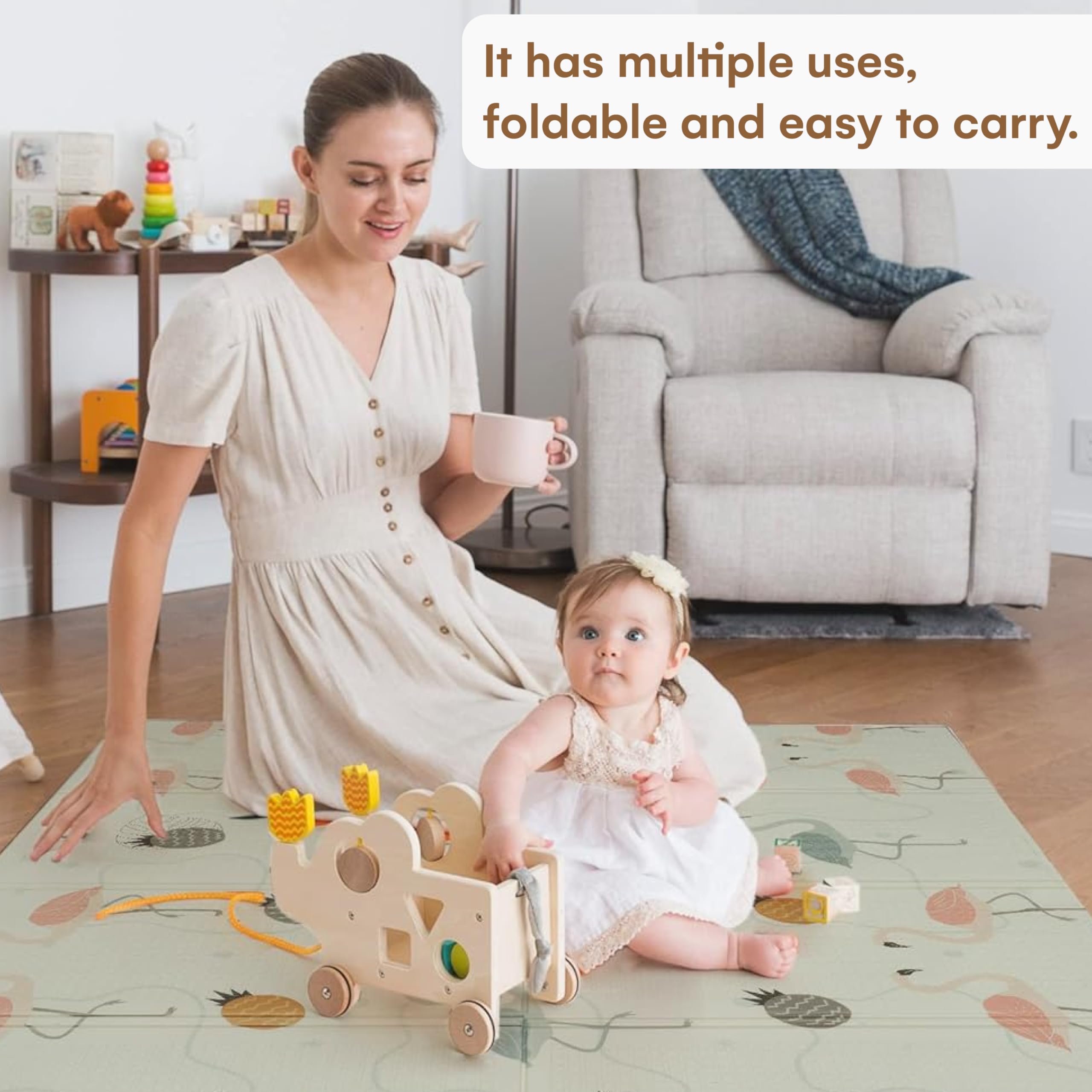 Childlike Behavior flamingo motif on waterproof surface for quick cleanups