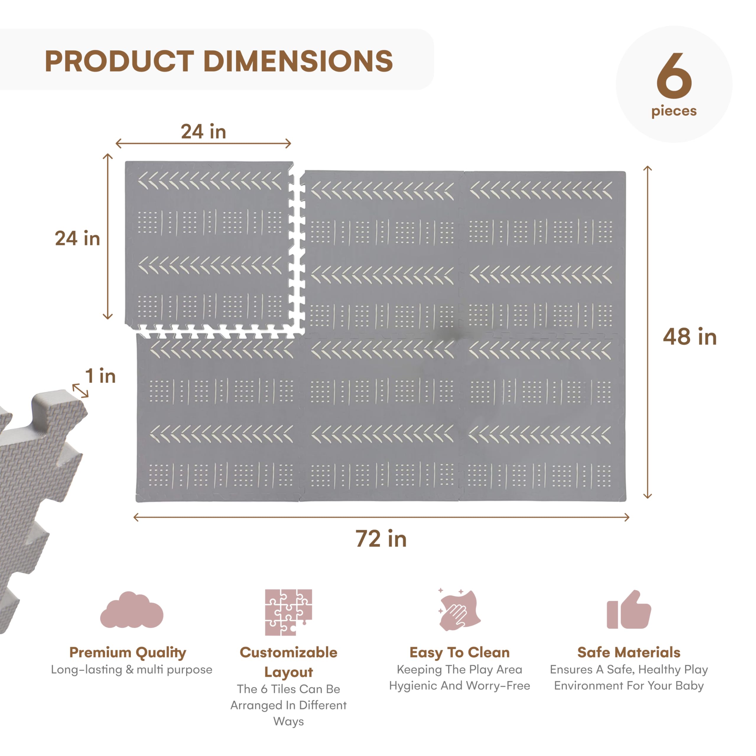 Childlike Behavior interlocking foam tiles gray form expandable play area.