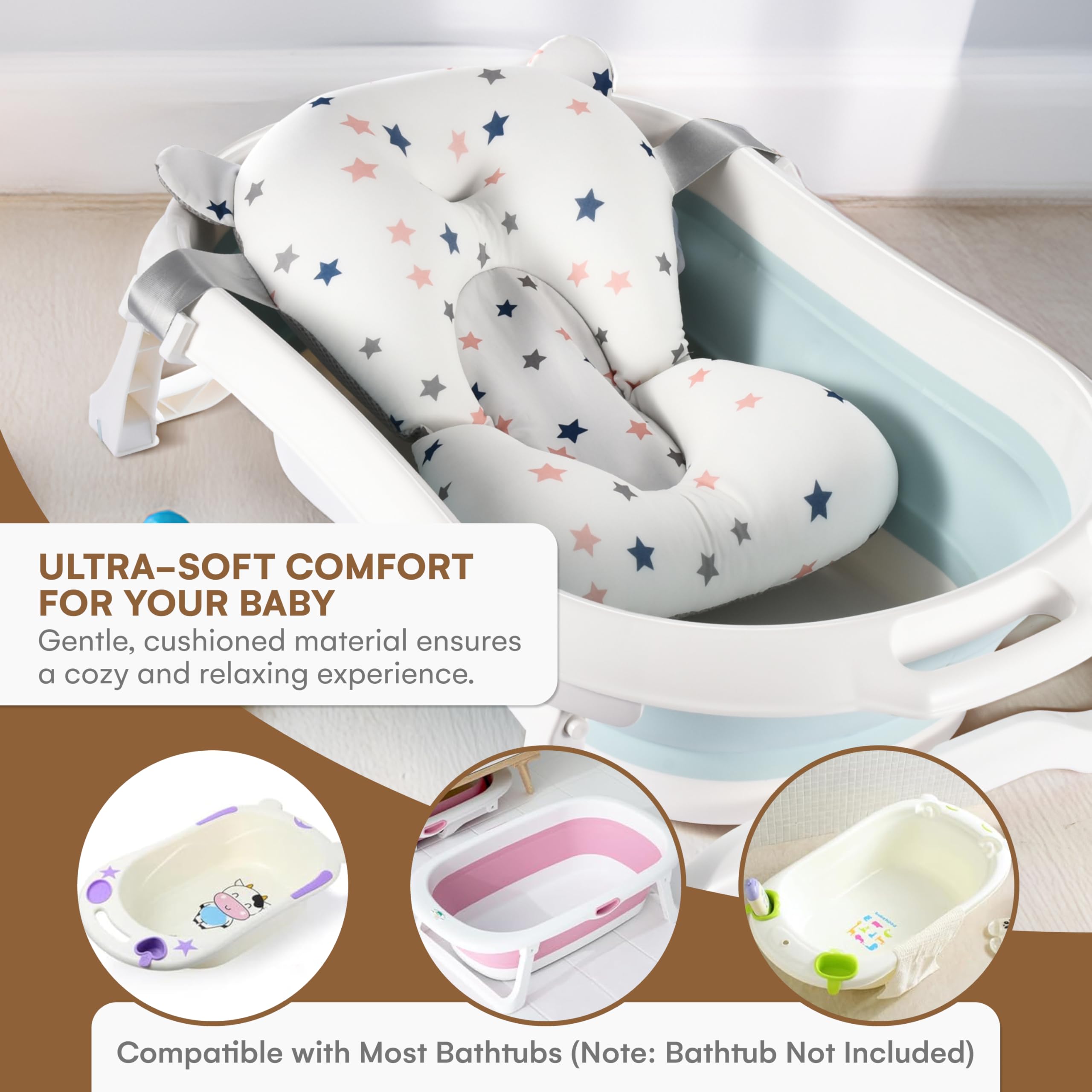 CHILDLIKE BEHAVIOR newborn bath pillow soft surface promotes calm, content bathing.