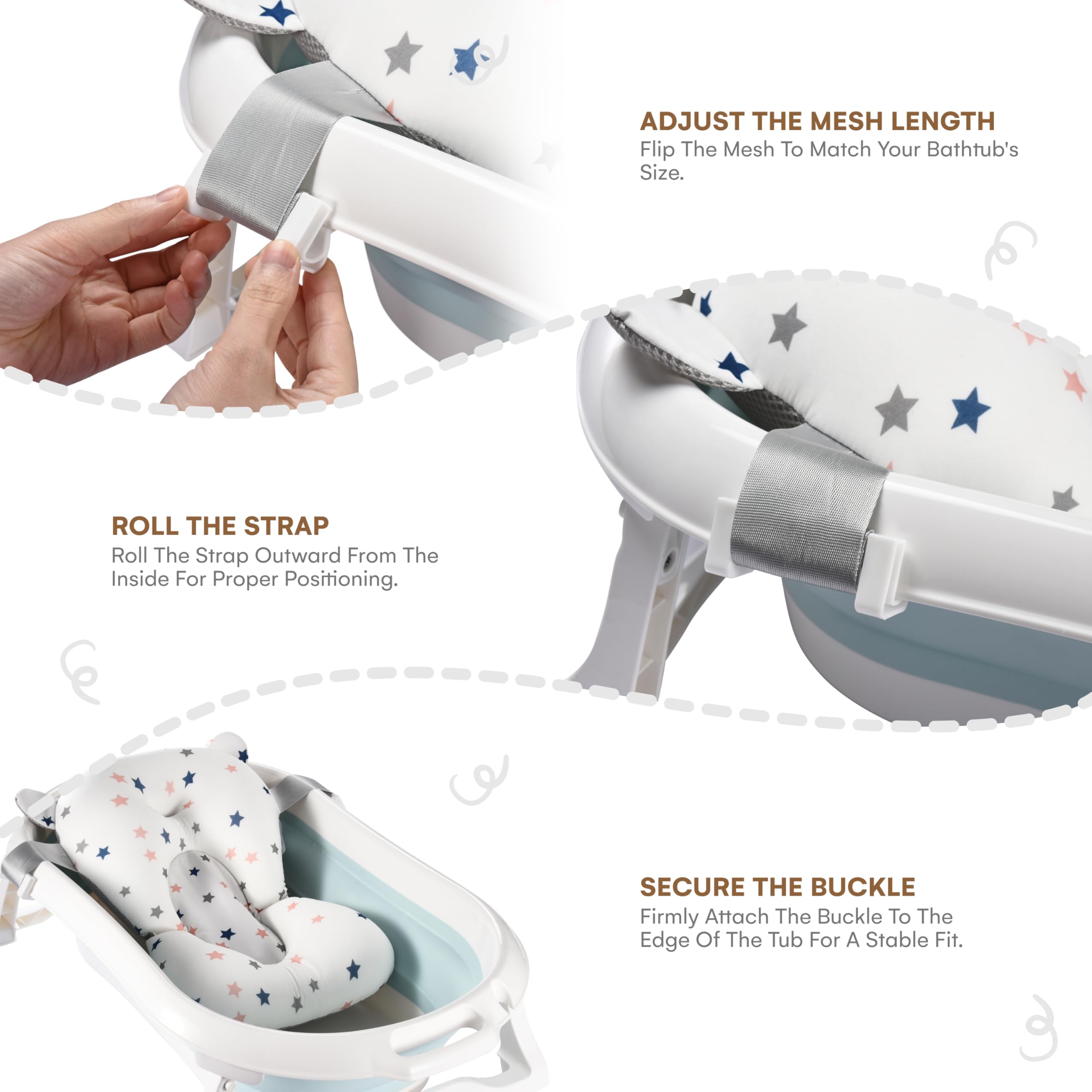 CHILDLIKE BEHAVIOR secure bath seat design demonstrates easy placement over sinks.