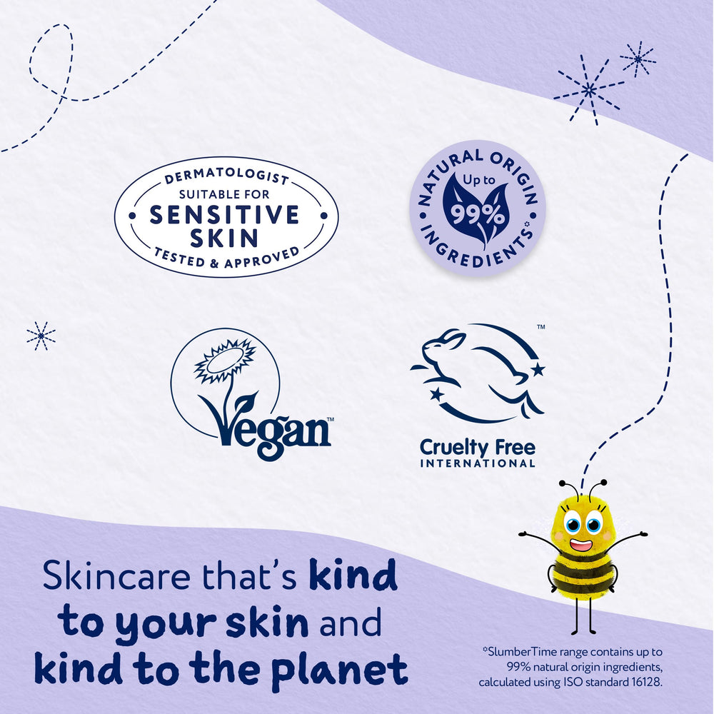 Childs Farm SlumberTime label highlights hydration for up to 12 hours.