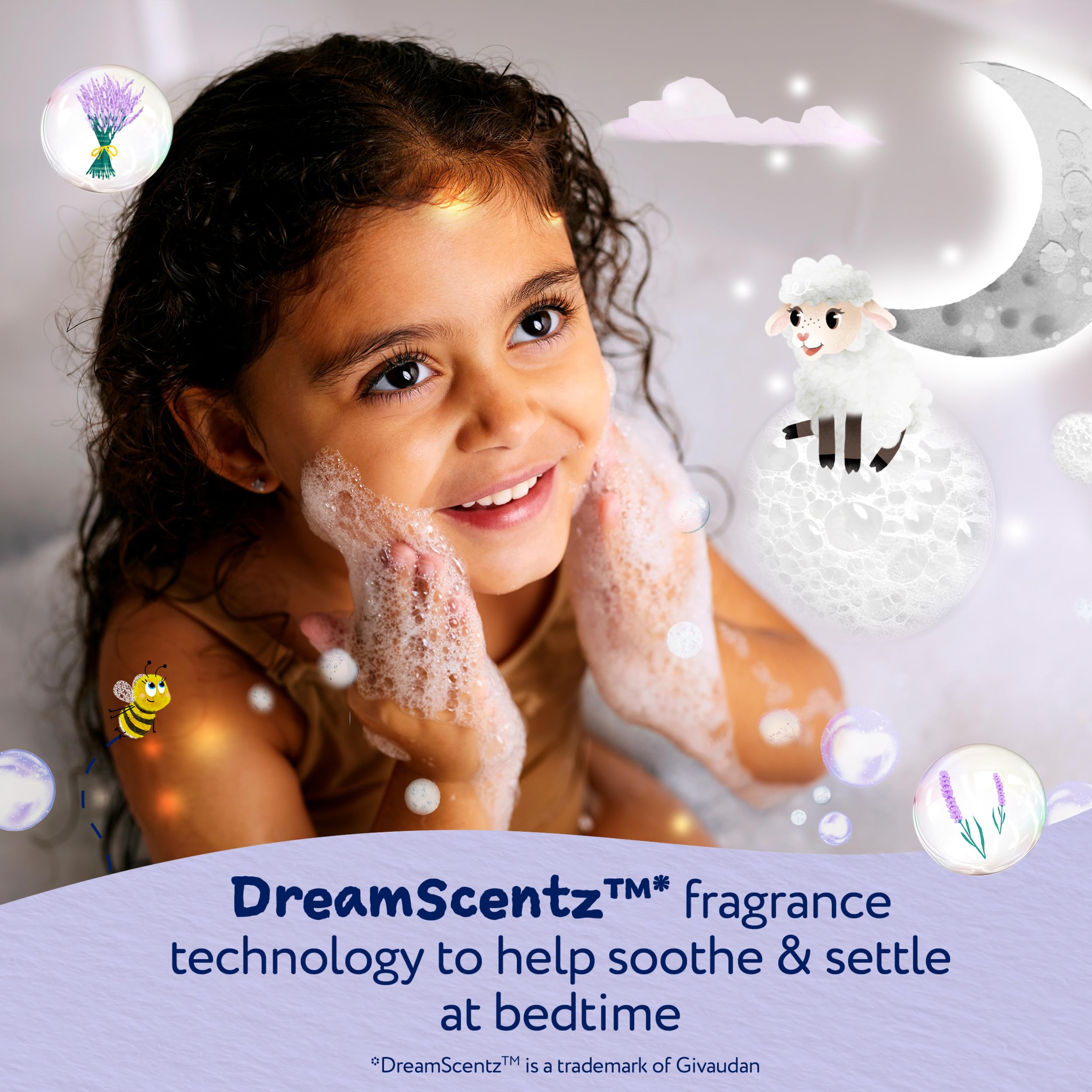 Childs Farm SlumberTime Moon Milk, soothing lavender scent with long-lasting bubbles.
