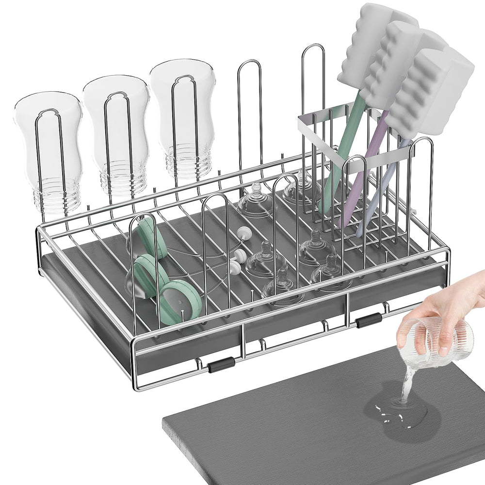 Chilinii bottle drying rack front view highlights sturdy stainless steel construction for durable use.