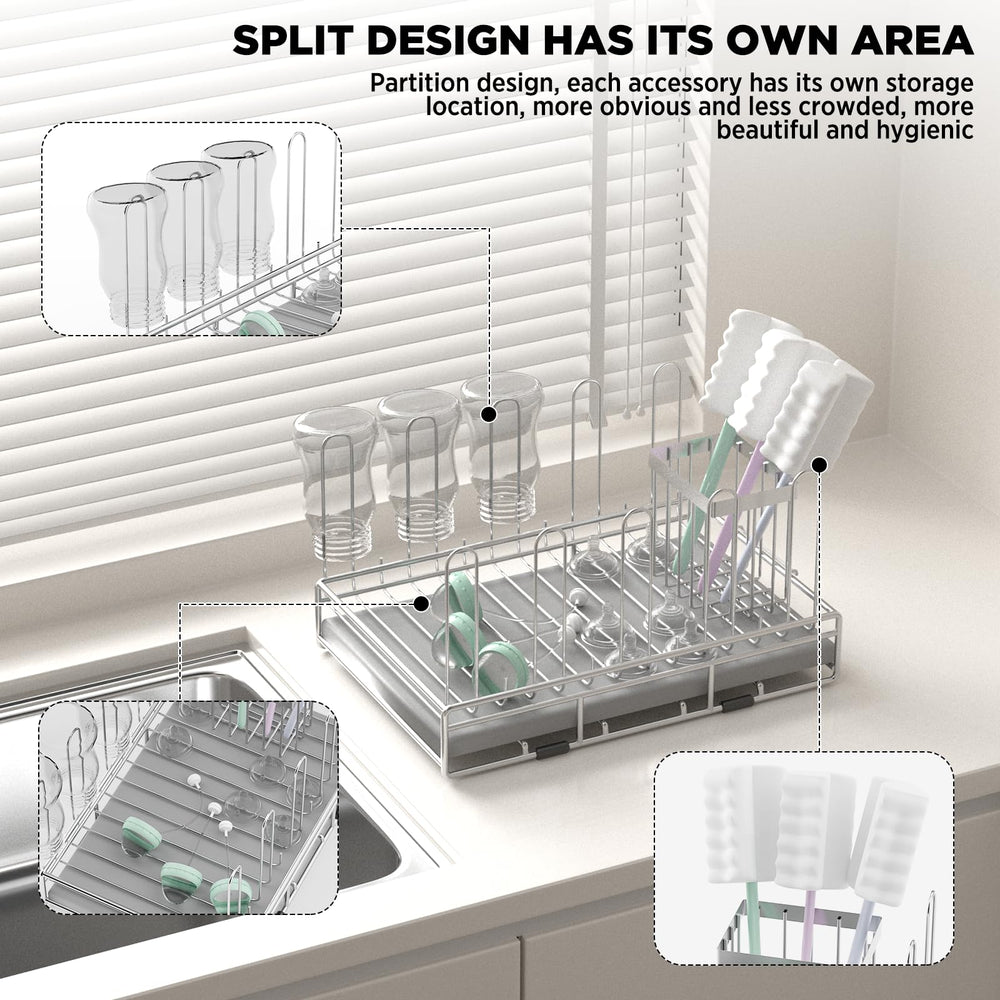 Chilinii bottle drying rack with ventilated backboard promotes faster air drying.