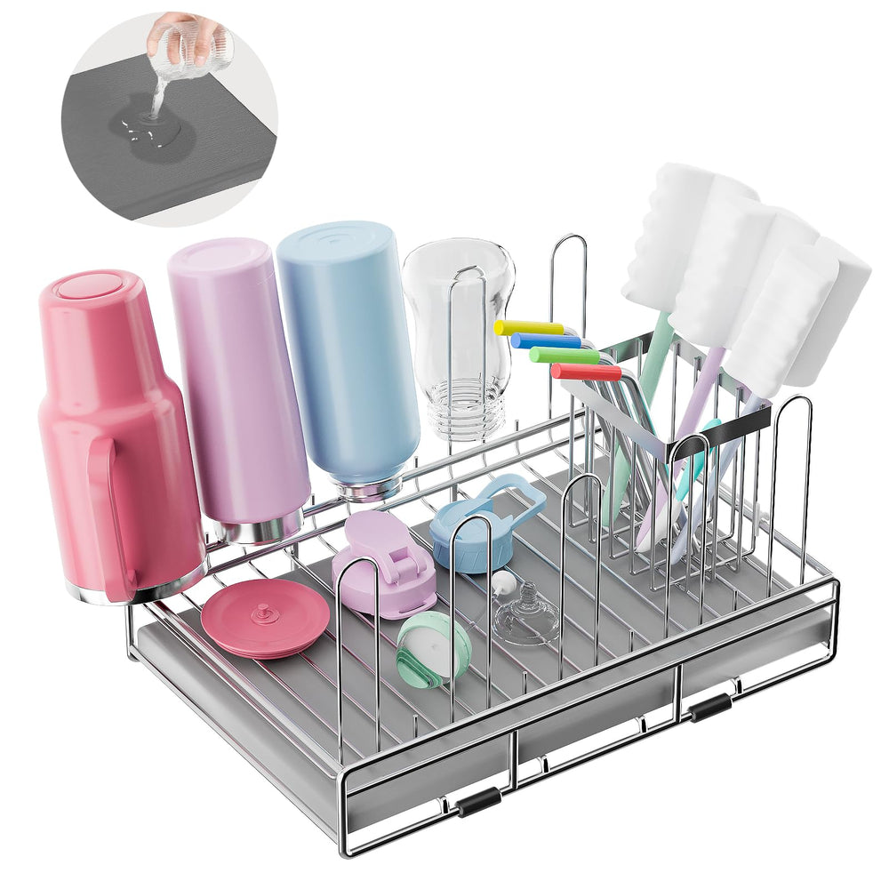 Chilinii large capacity bottle drying rack fits up to ten bottles.