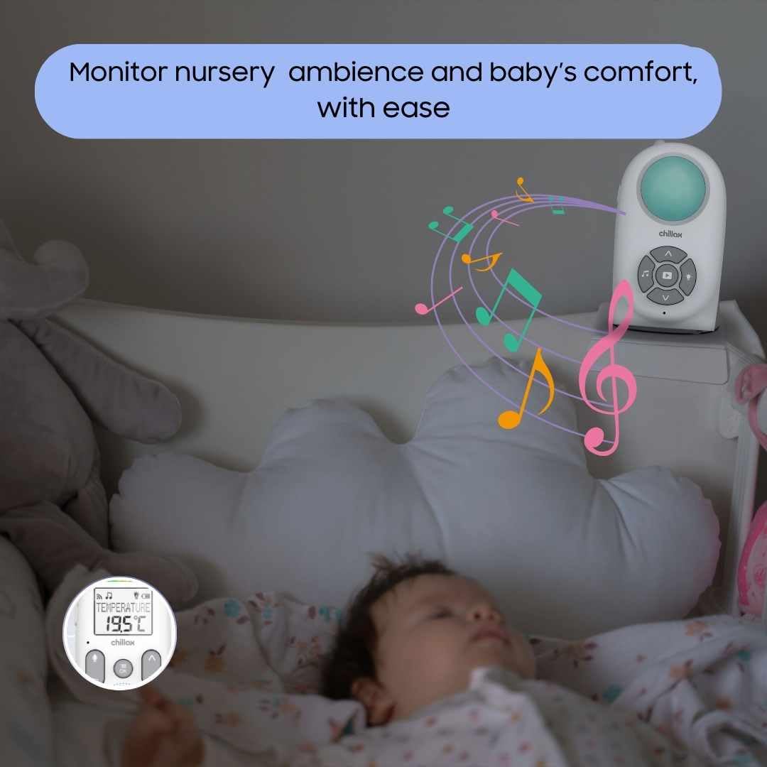 CHILLAX Chillax Baby 360 monitor rechargeable parent unit with belt clip for portability.