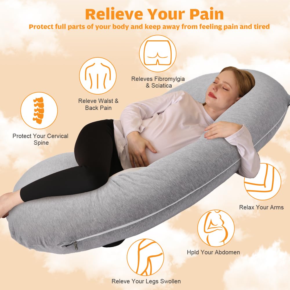 Chilling Home Pregnancy Pillow C-Shaped design aligns hips for neutral joint positioning.
