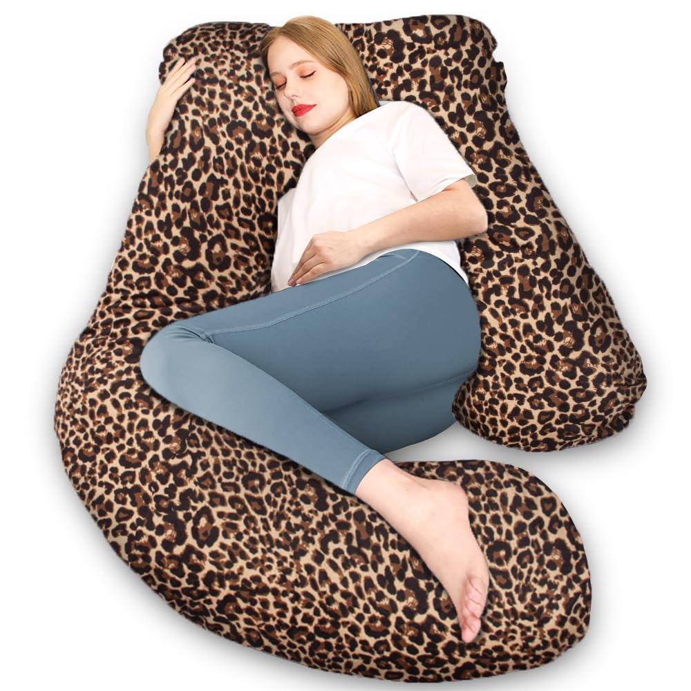 Chilling Home pregnancy pillow u-shape Leopard front view provides ergonomic side-sleep support.