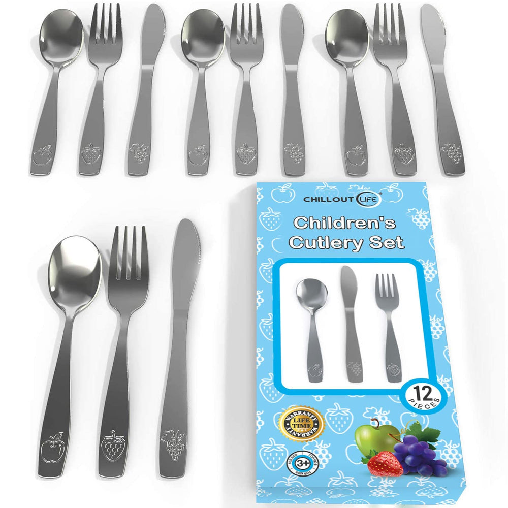 CHILLOUT LIFE 12-piece kids silverware with ergonomic grips for easy self-feeding