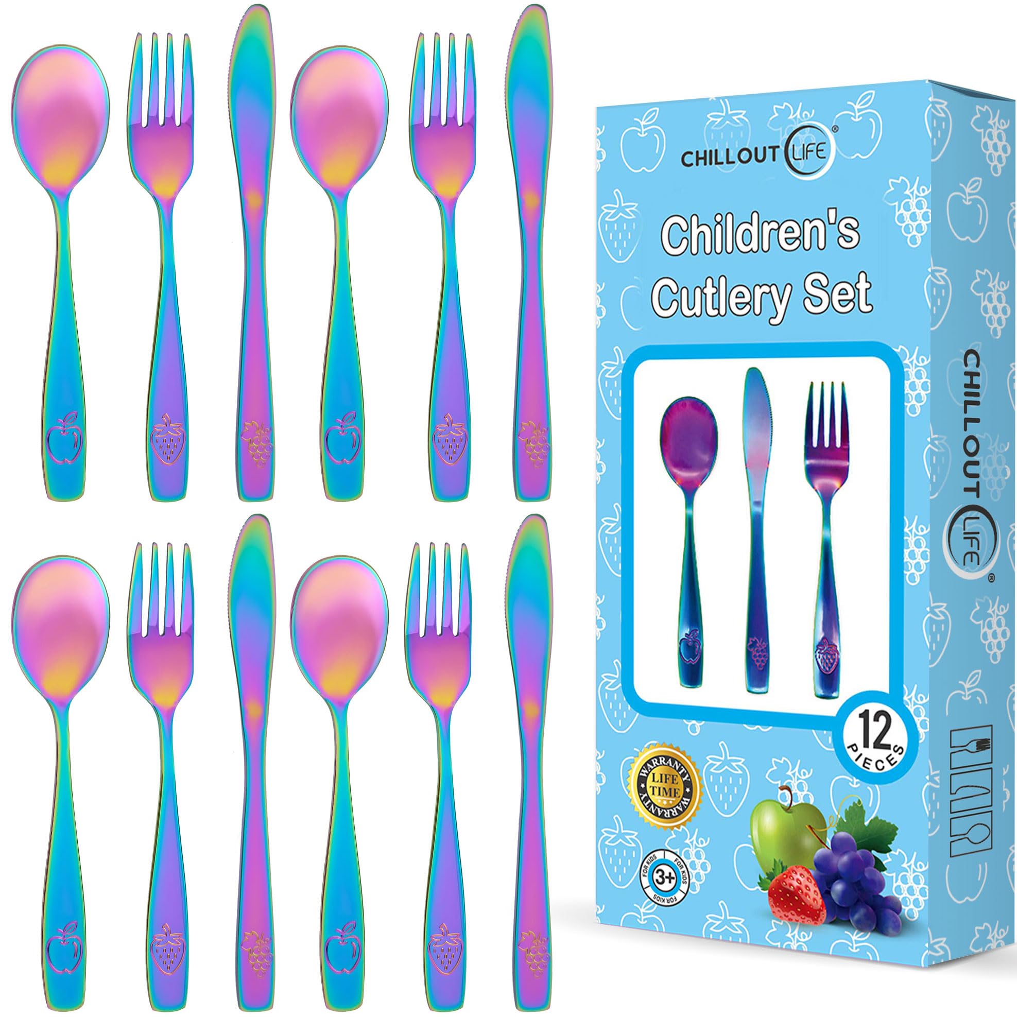 Chilout Life UV Rainbow kids silverware set in box for gifting and storage.