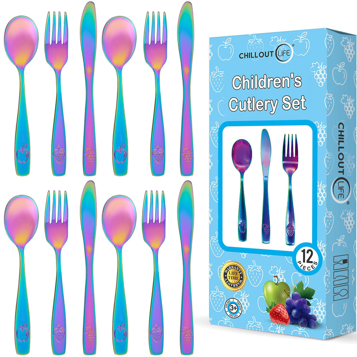 Chilout Life UV Rainbow kids silverware set in box for gifting and storage.