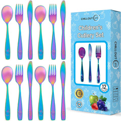 Chilout Life UV Rainbow kids silverware set in box for gifting and storage.