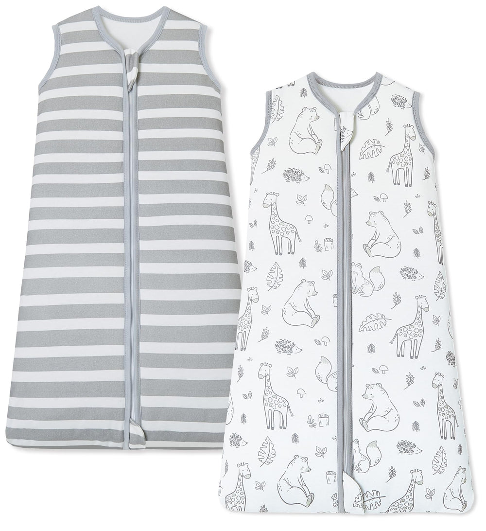 Chilsuessy bamboo sleep sack front view with animals and stripes for cozy nights