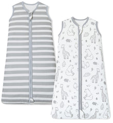 Chilsuessy bamboo sleep sack front view with animals and stripes for cozy nights