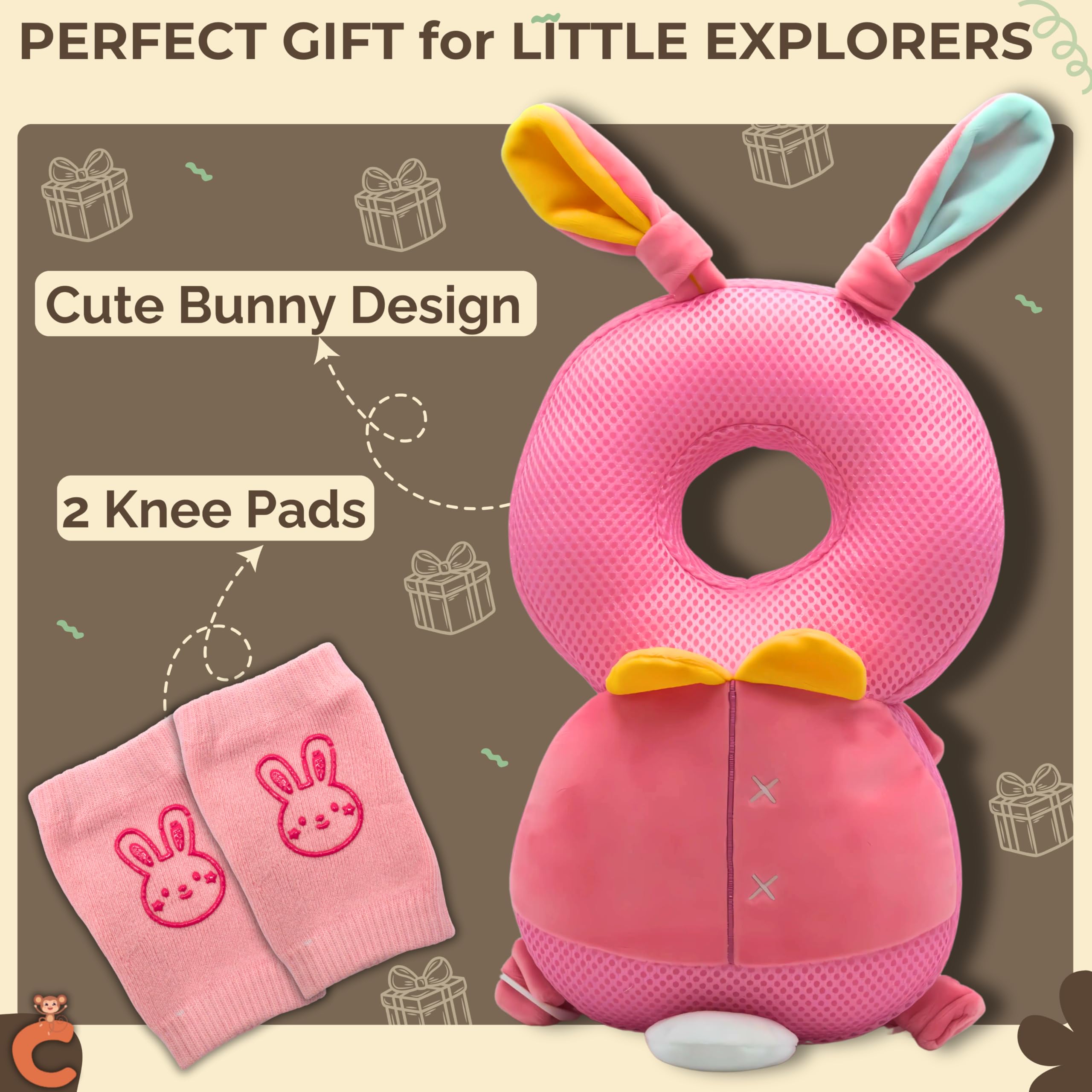 Chimpish Rabbit head protection cushion closeup highlights premium padding and impact-softening texture.
